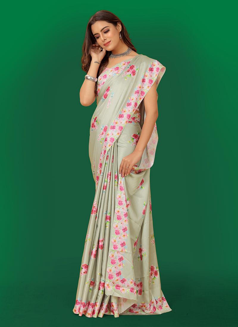 Cream Color Sleeveless Silk Saree Free Shipping Best