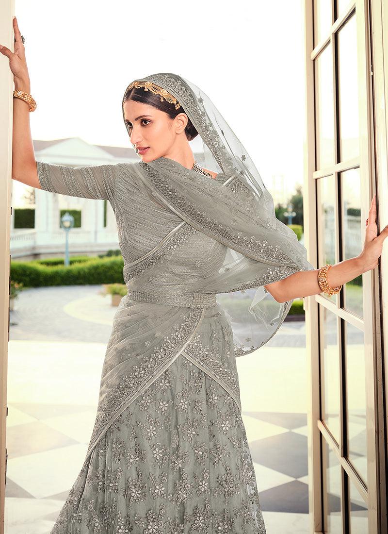 Delightful Grey Color Soft Net Fabric Resham Work Lehenga Choli Sale Amazing Pice