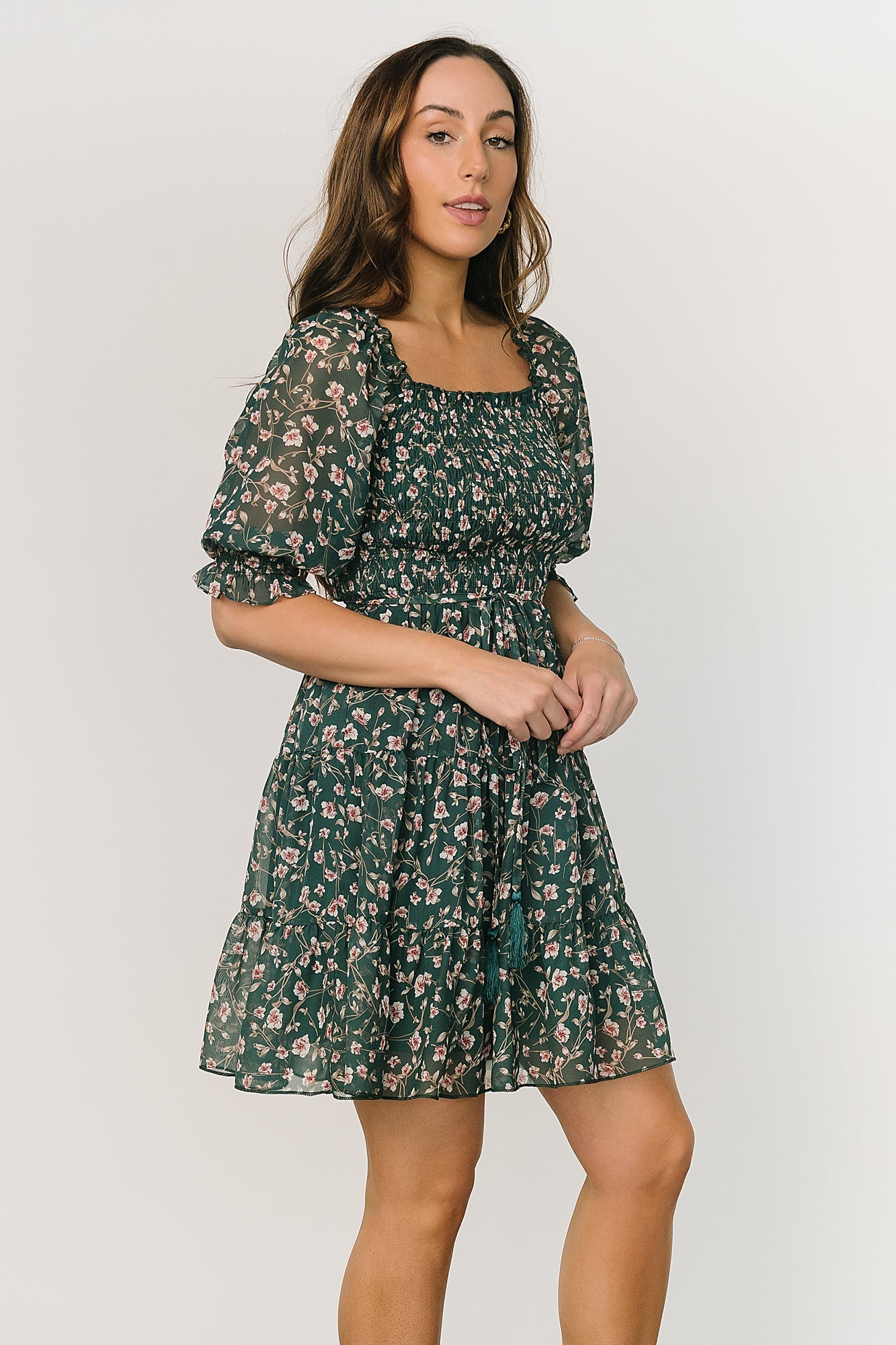 Azlyn Smocked Short Dress | Green + Pink Floral Free Shipping Wiki