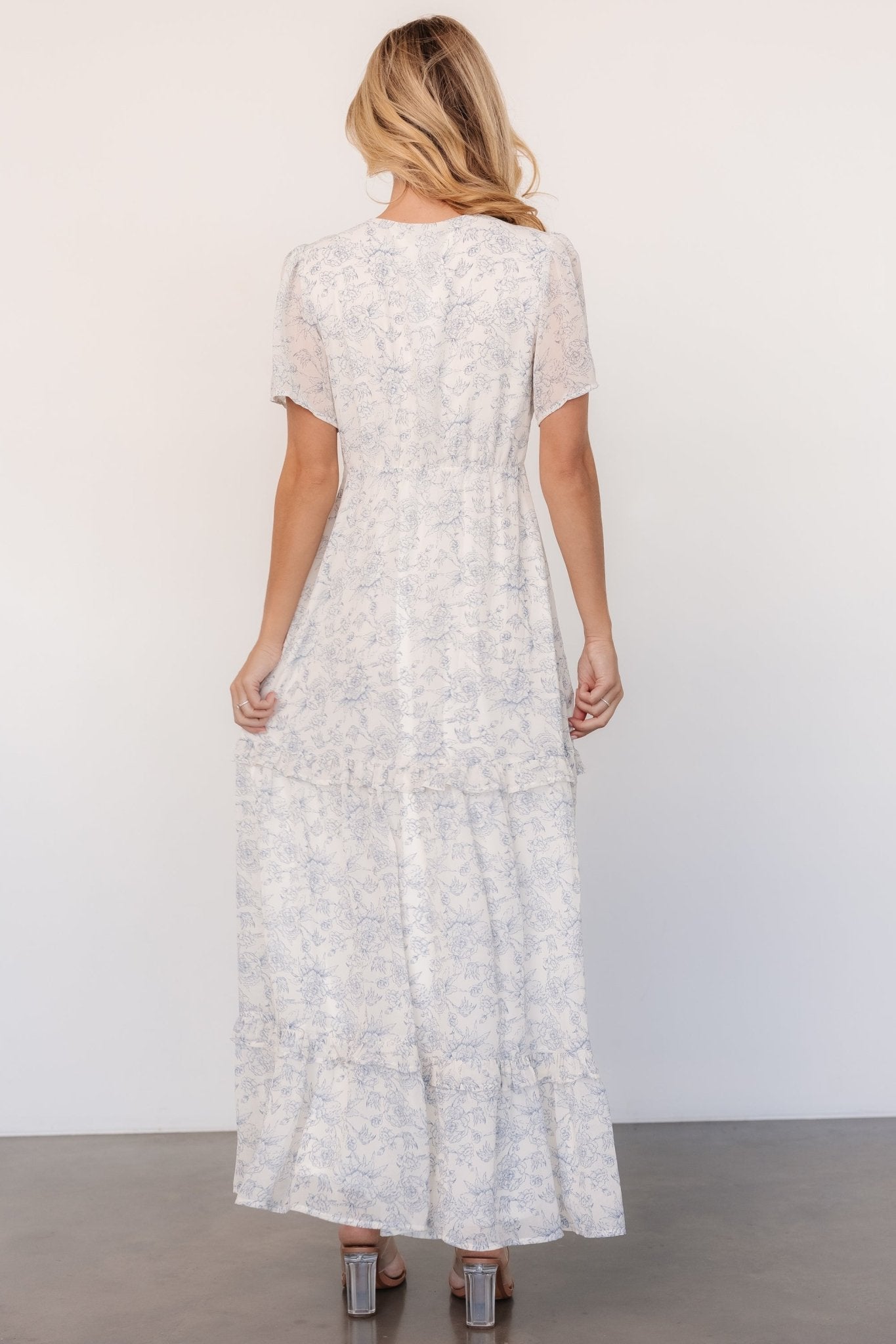 Audrey Deep V Maxi Dress | Off White + Blue Floral Cheap Official