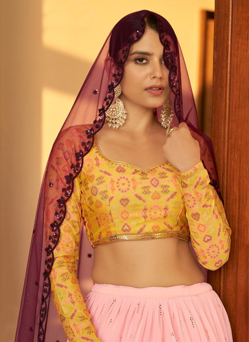 Sweetheart Neckline Mukaish Work Lehenga Choli With Full Sleeves Blouse Outlet Store Cheap Online