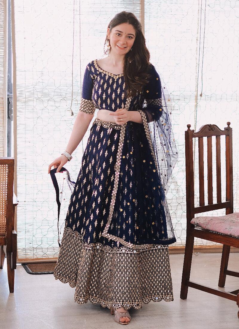 Eye-captivating Banglori Silk Navy Blue Flared Lehenga Choli Cheap For Cheap