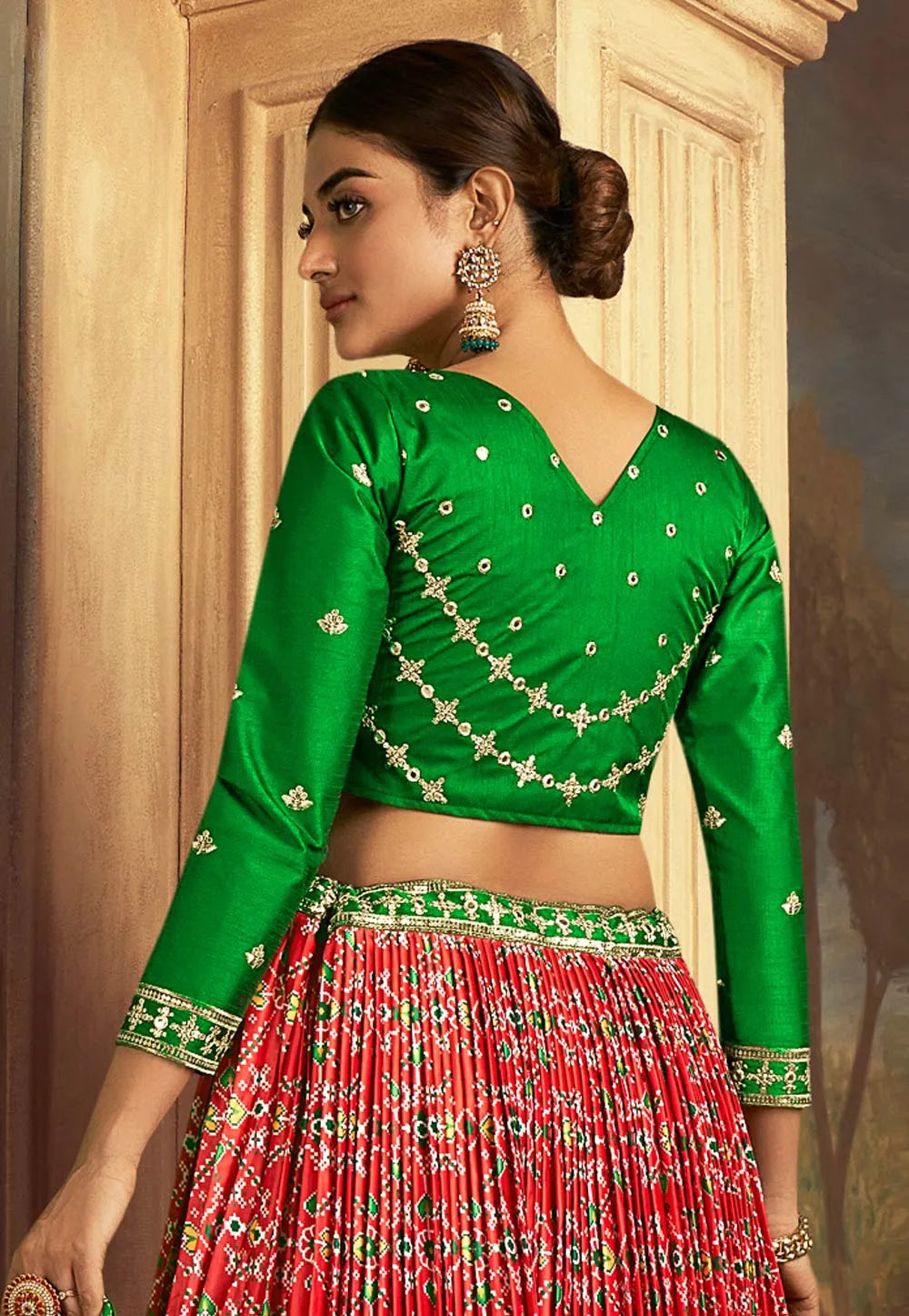 Fantastic Gaji Silk Green-Red Patola Printed Lehenga Choli Best Place Sale Online