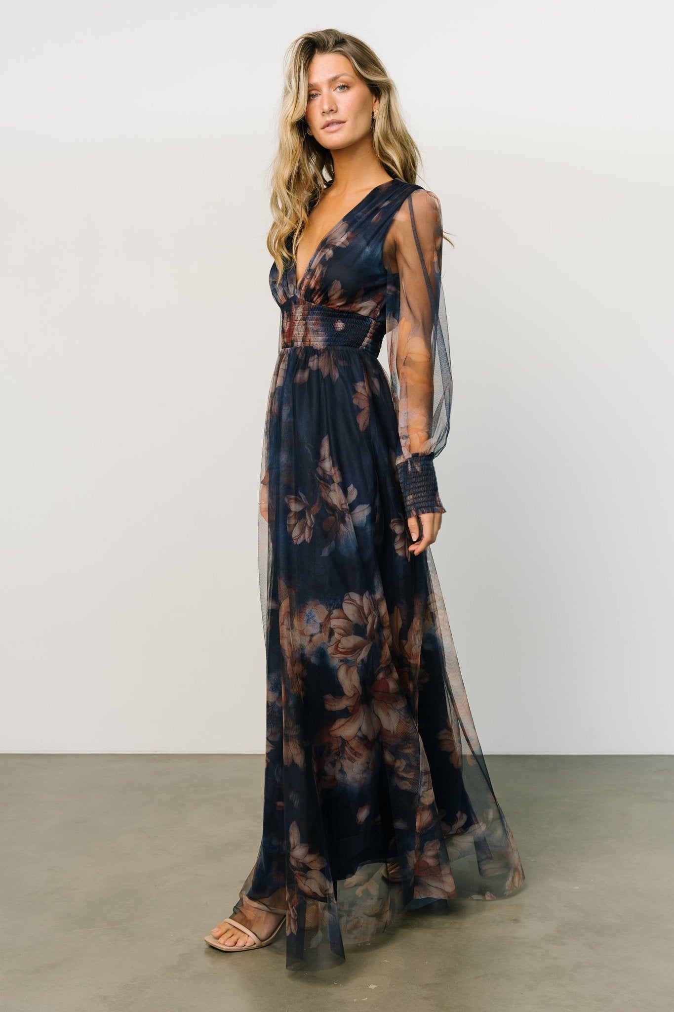 Layla Tulle Maxi Dress | Dark Blue Floral New Styles Cheap Pice