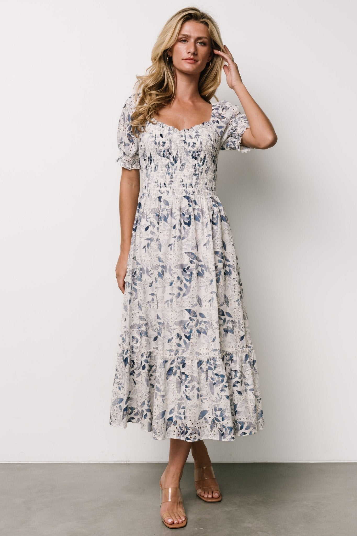 Piper Eyelet Midi Dress | Off White + Blue Floral Buy Cheap Eastbay