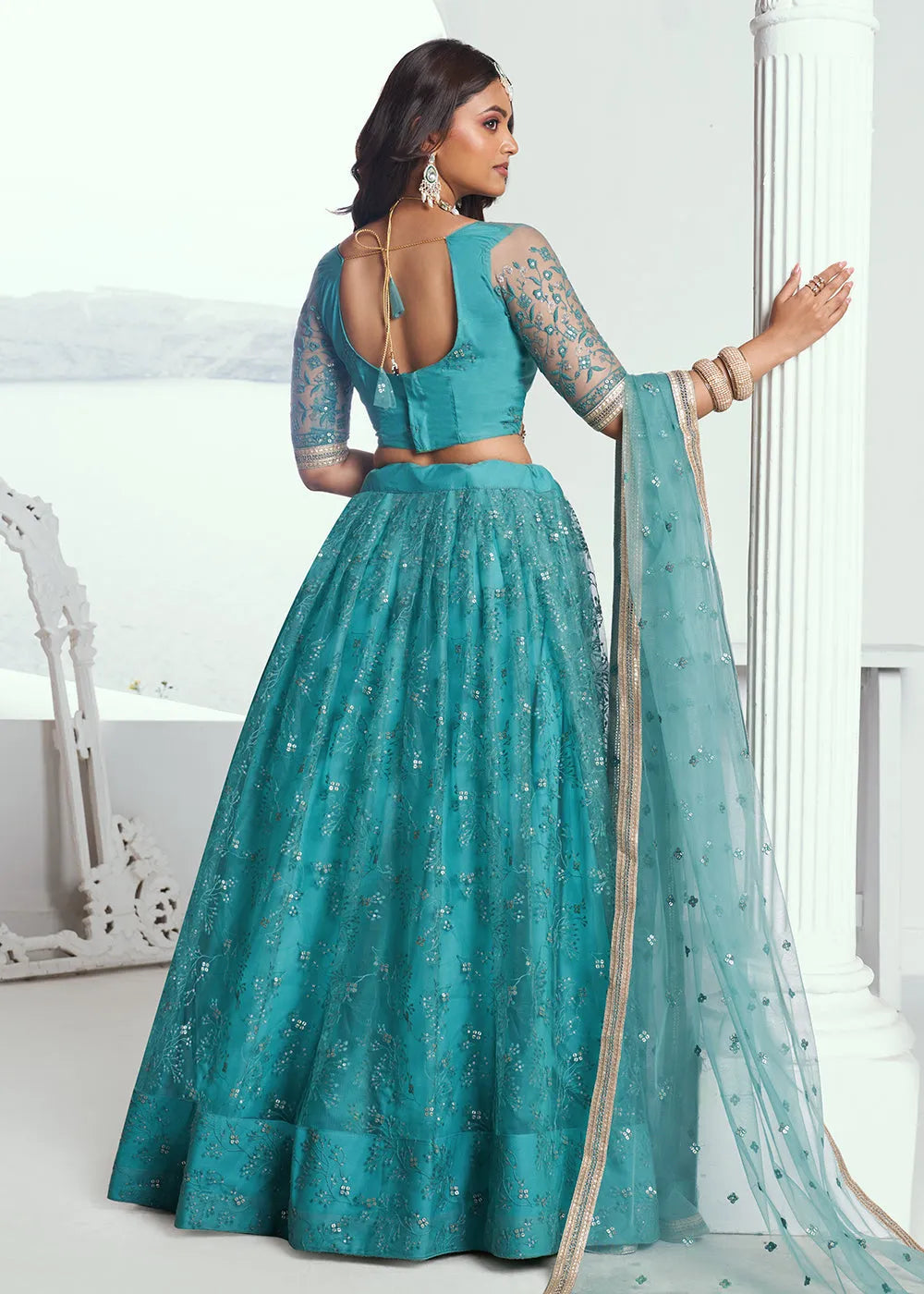 Gorgeous Rama Green Embroidered Net Wedding Lehenga Choli 2025 New Sale Online