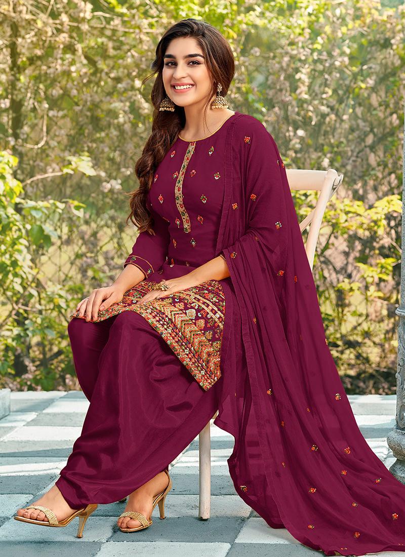 Georgette Base Wine Punjabi Salwar Suit With Paypal Online