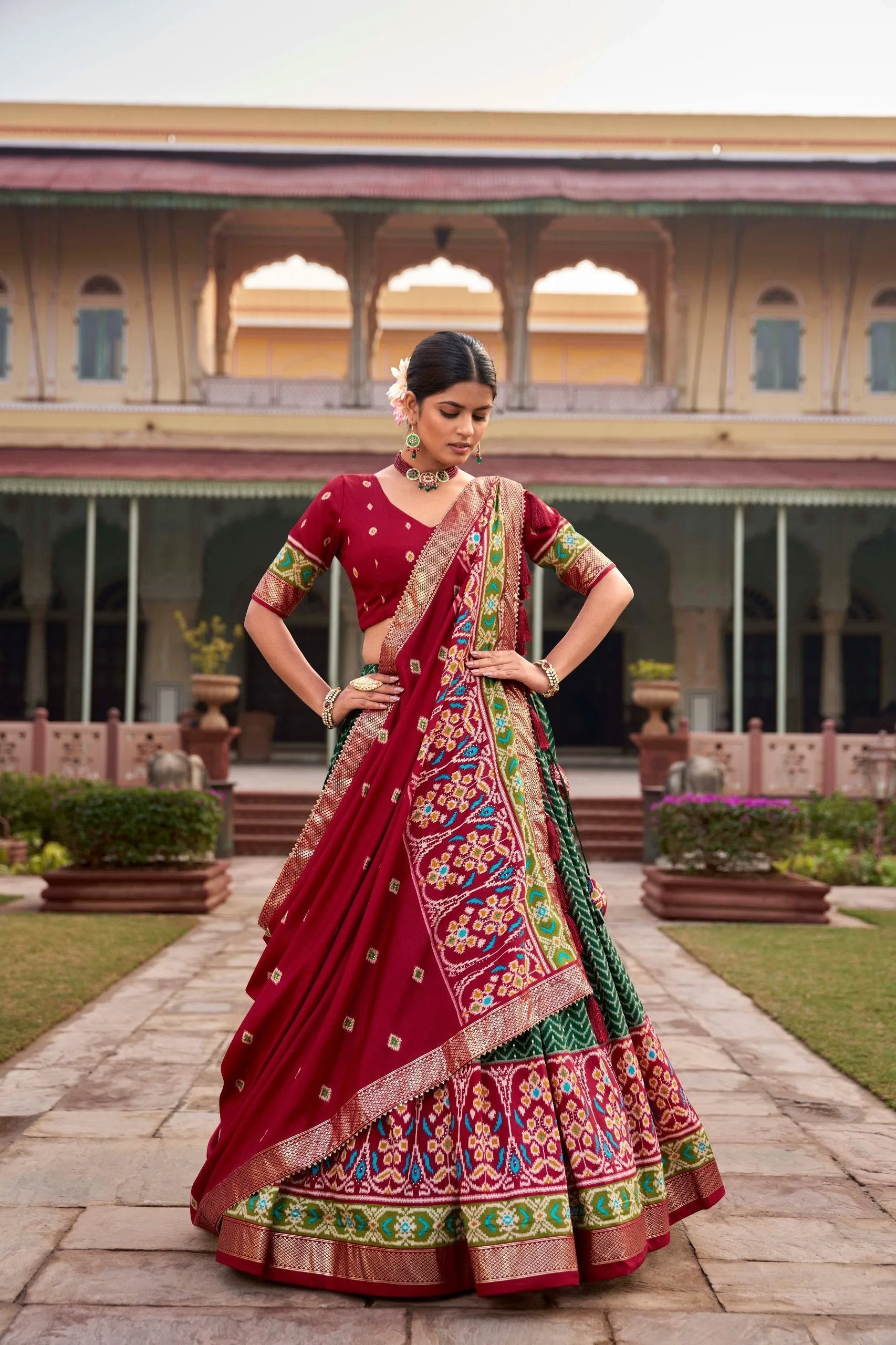 Gorgeous Green Tussar Silk Patola Printed Lehenga Choli For Sale Free Shipping