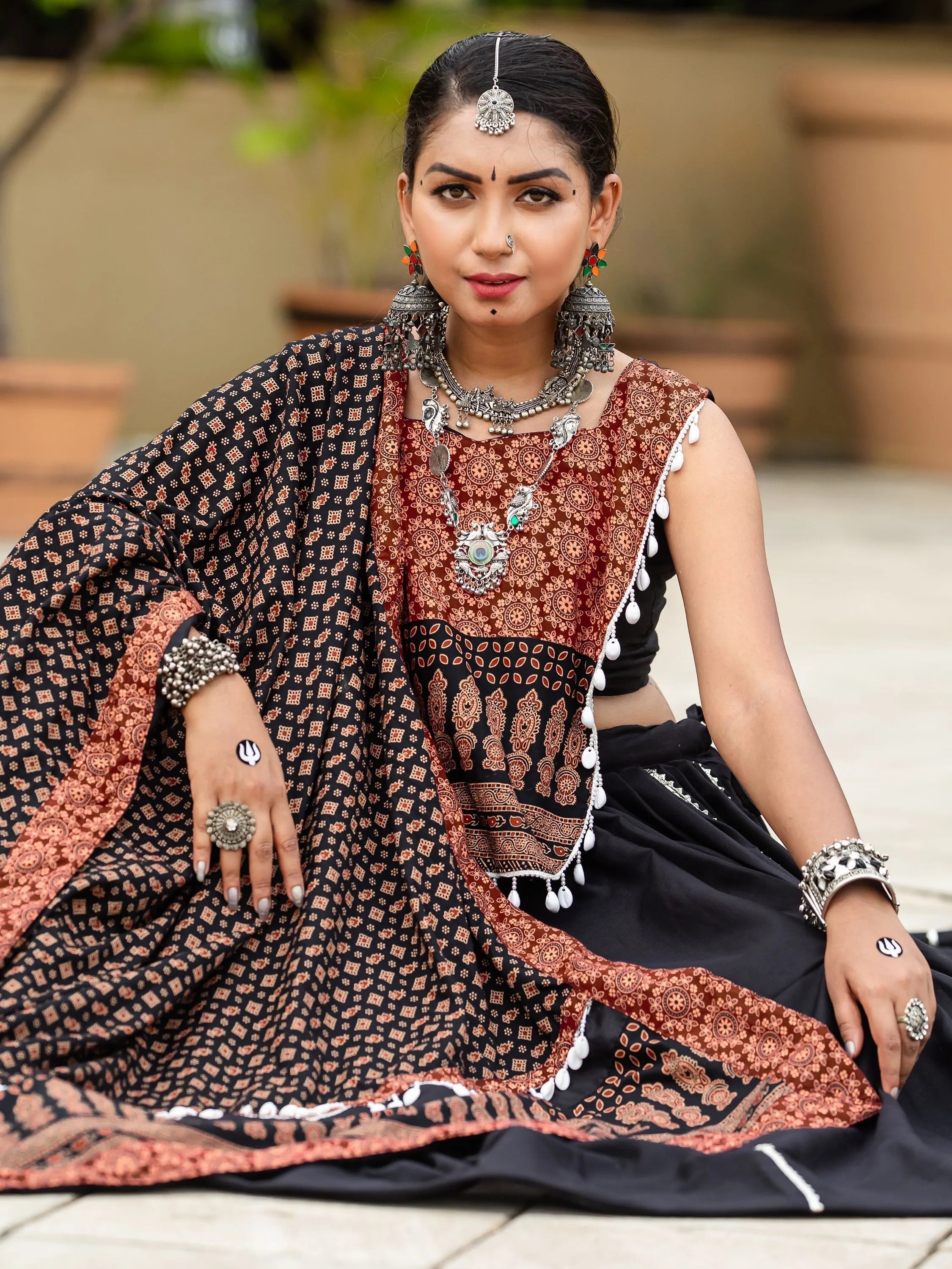 Black  Cotton Flared Rajwadi Navratri  Lehenga Choli Visit New For Sale