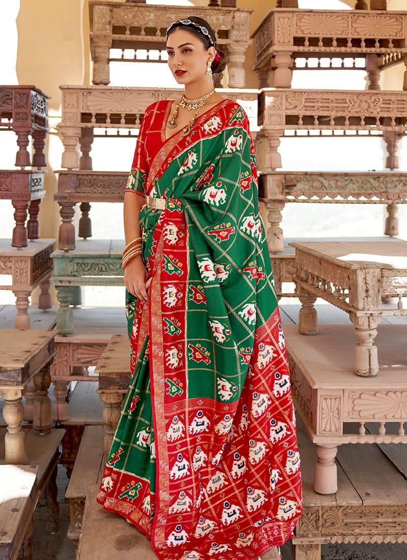 Silk Base Quarter Sleeves Red Patola Saree Discount Popular