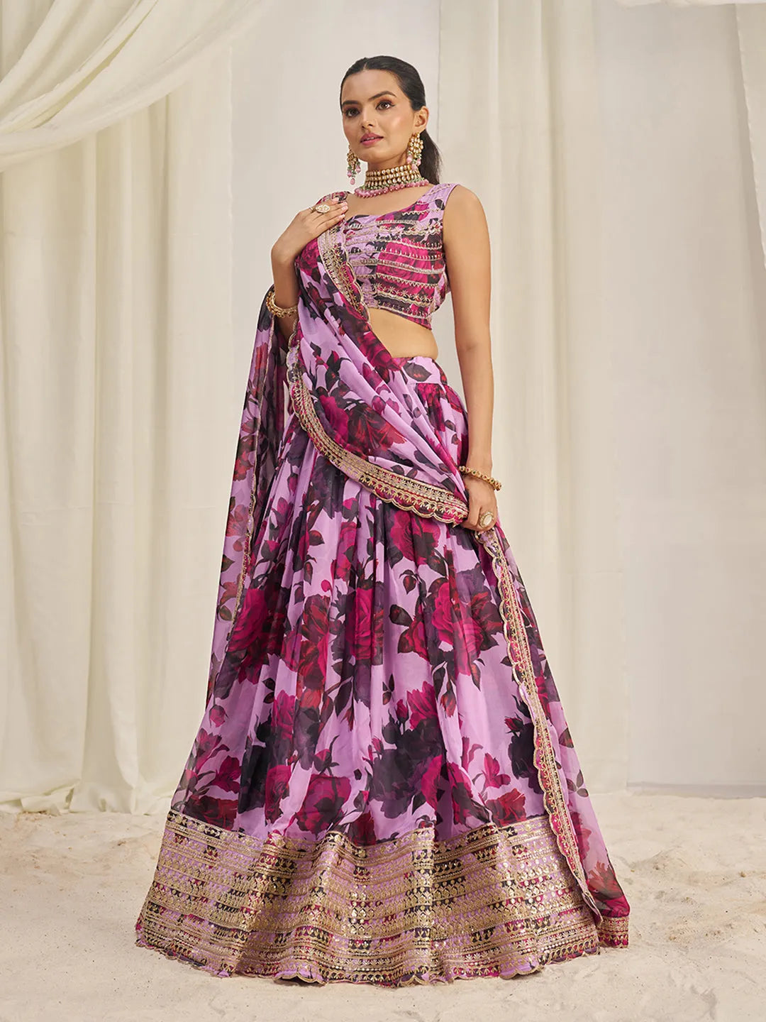 Baby Pink Organza Zari Dori Sequins Floral Lehenga Choli Set Geniue Stockist Online