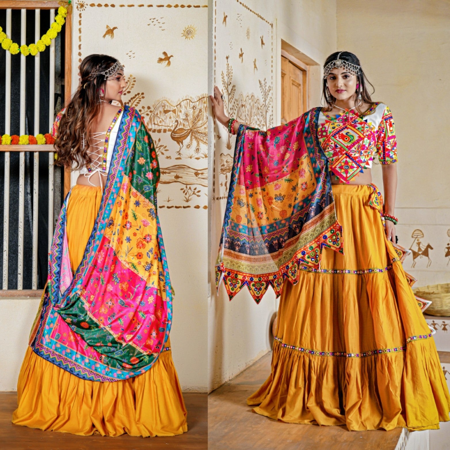 Three Tal Traditional Rayon Navratri Lehenga Choli Set Discount Nicekicks