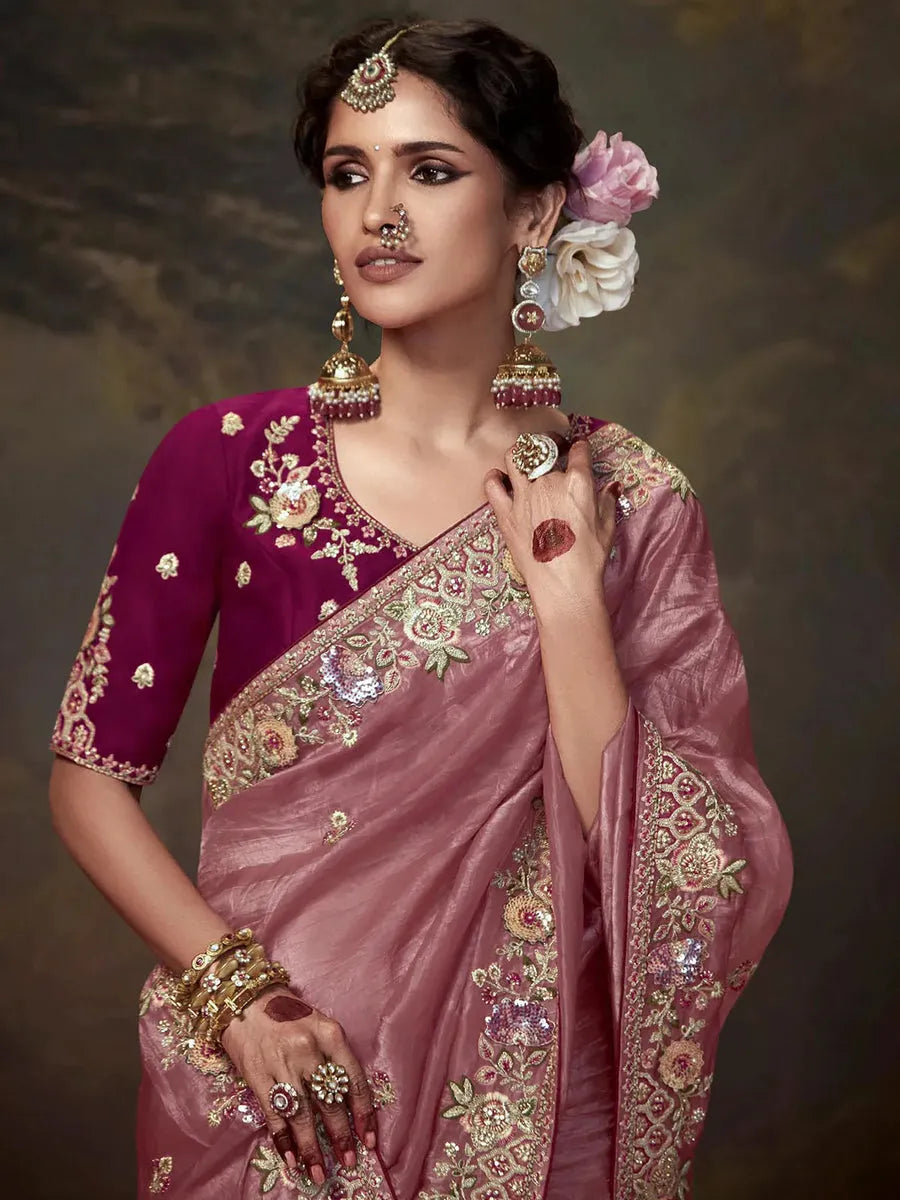 Elegant Rose Gold Embroidered Fancy Saree Buy Cheap Official Site