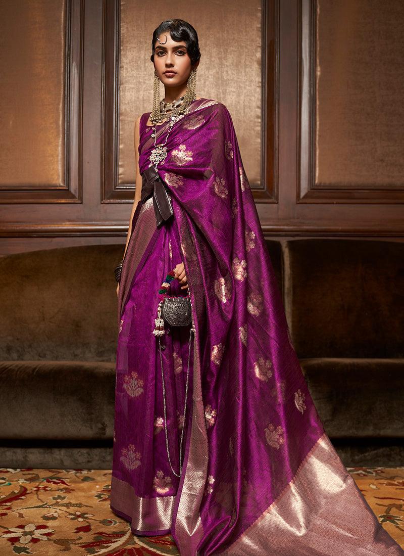 Purple Color Sleeveless Classic Silk Saree With Paypal Free Shipping