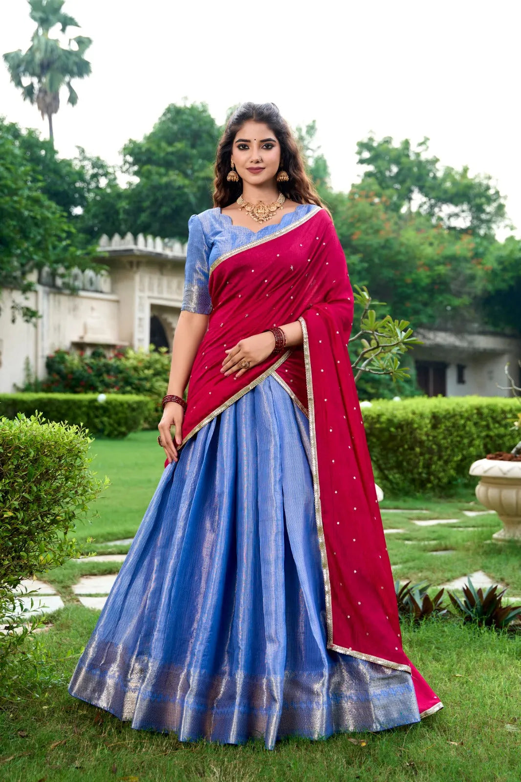 Blazing Kanchipuram Zari Weaved Royal Blue Lehenga Choli Set On Hot Sale