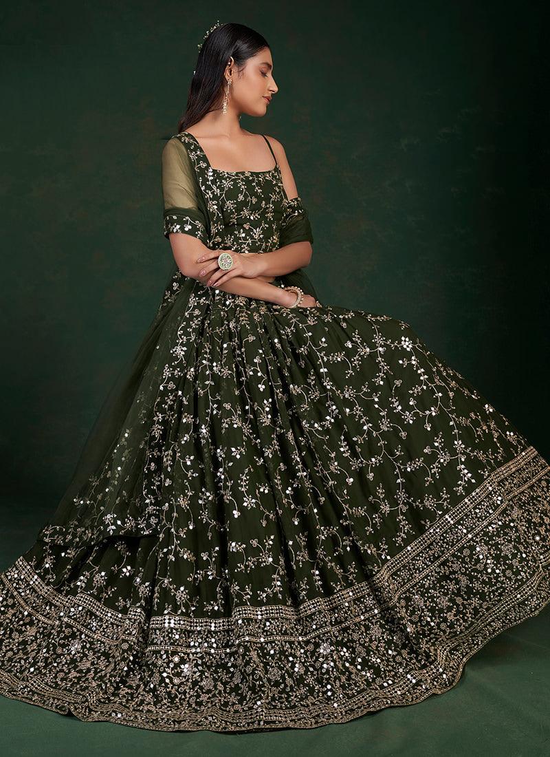 Spaghetti Strap Green Georgette Lehenga Cheap Sale Marketable