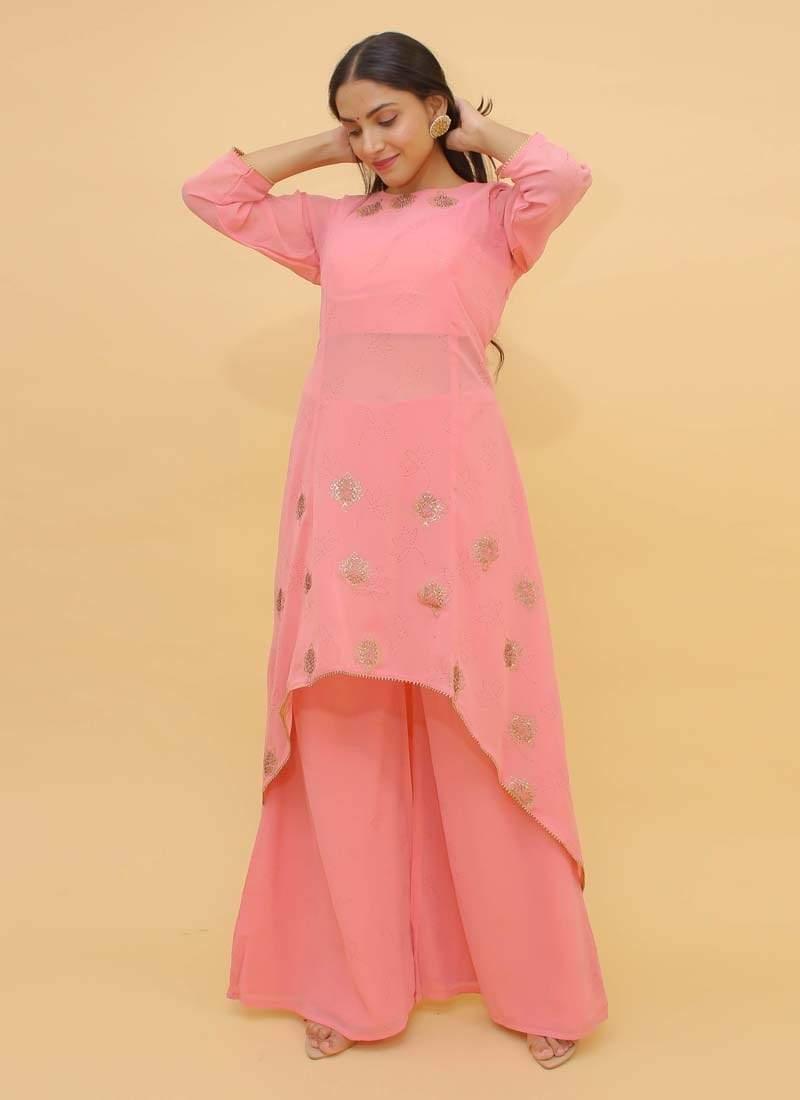 Fancy Looking Pink Color Georgette Base Stone Work Palazzo Salwar Kameez 2025 Unisex Online