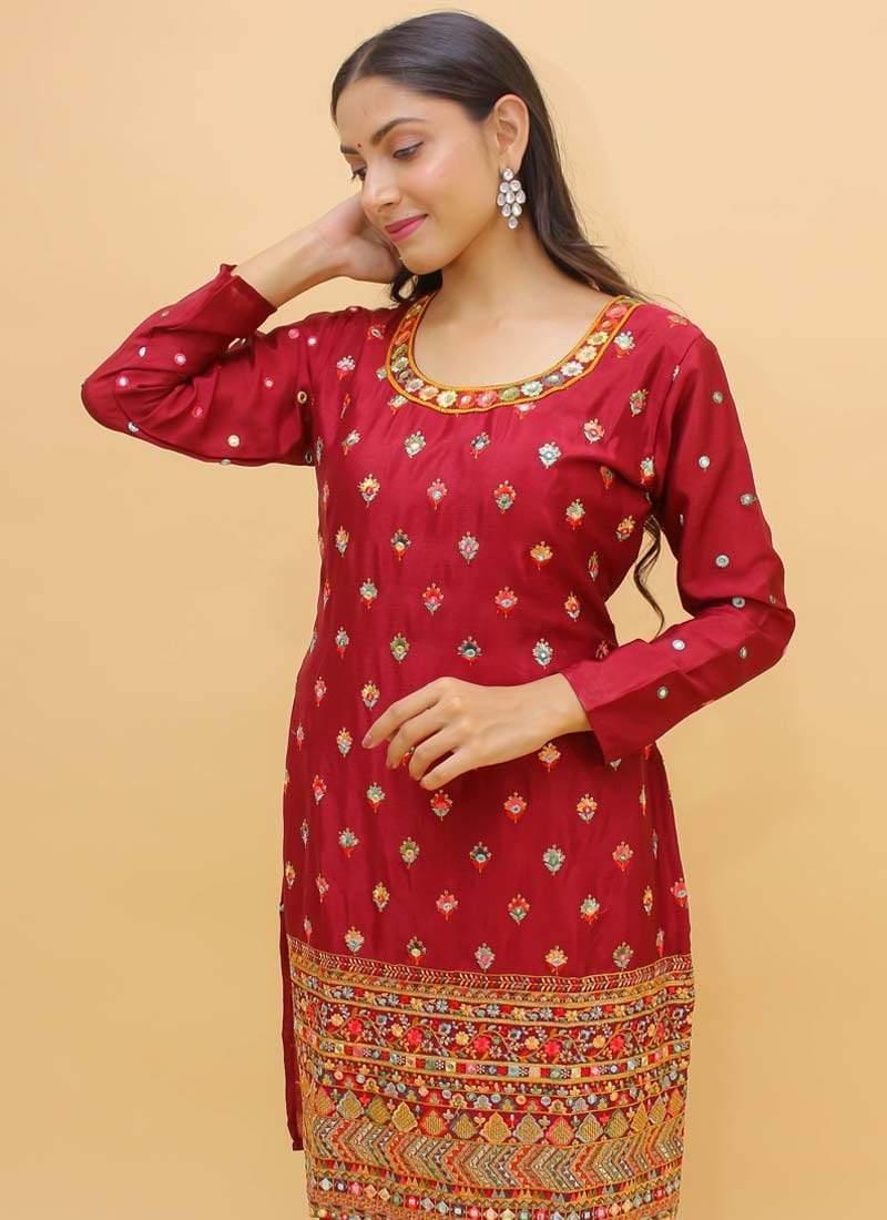 Attractive Look Georgette Fabric Red Color Resham Work Sharara Salwar Suit Cost For Sale