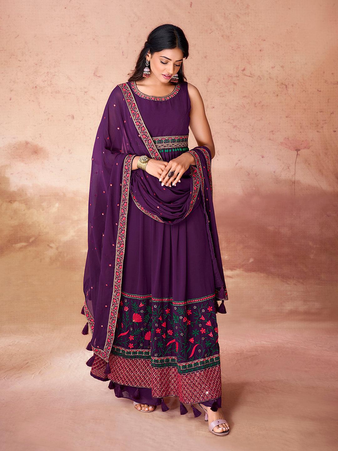 Wine Color Georgette Suit With Dupatta Official Online