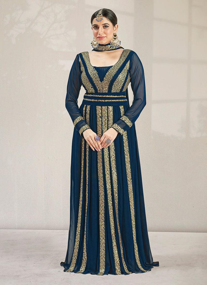 Heavy Sequins Floor Length Blue Anarkali Clearance Buy