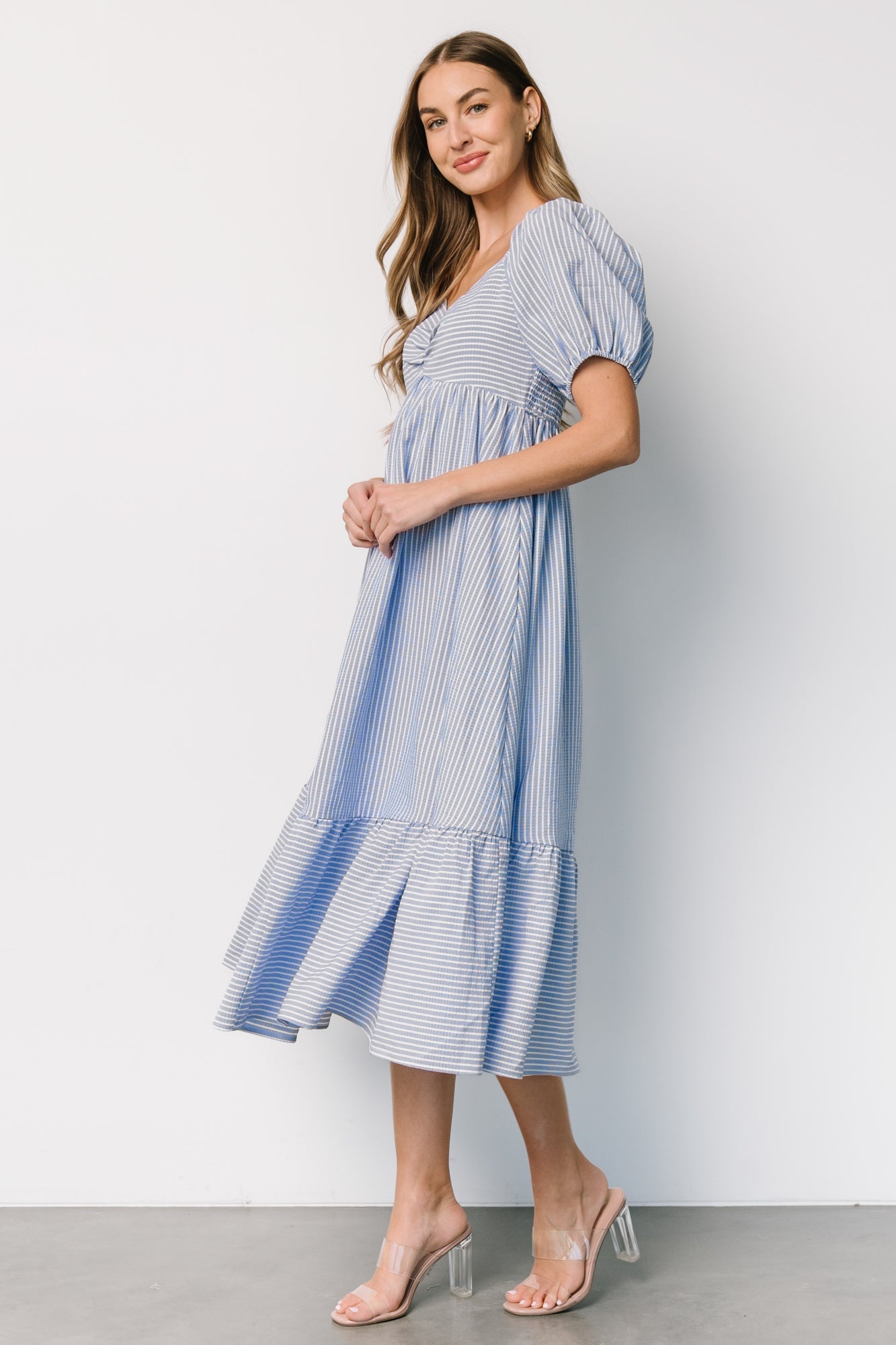 Poppy Midi Dress | Blue + Off White Sale Enjoy