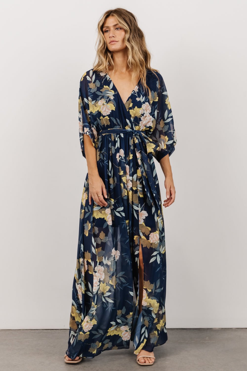 Kia Kimono Maxi Dress | Navy Floral Fashion Style Cheap Online