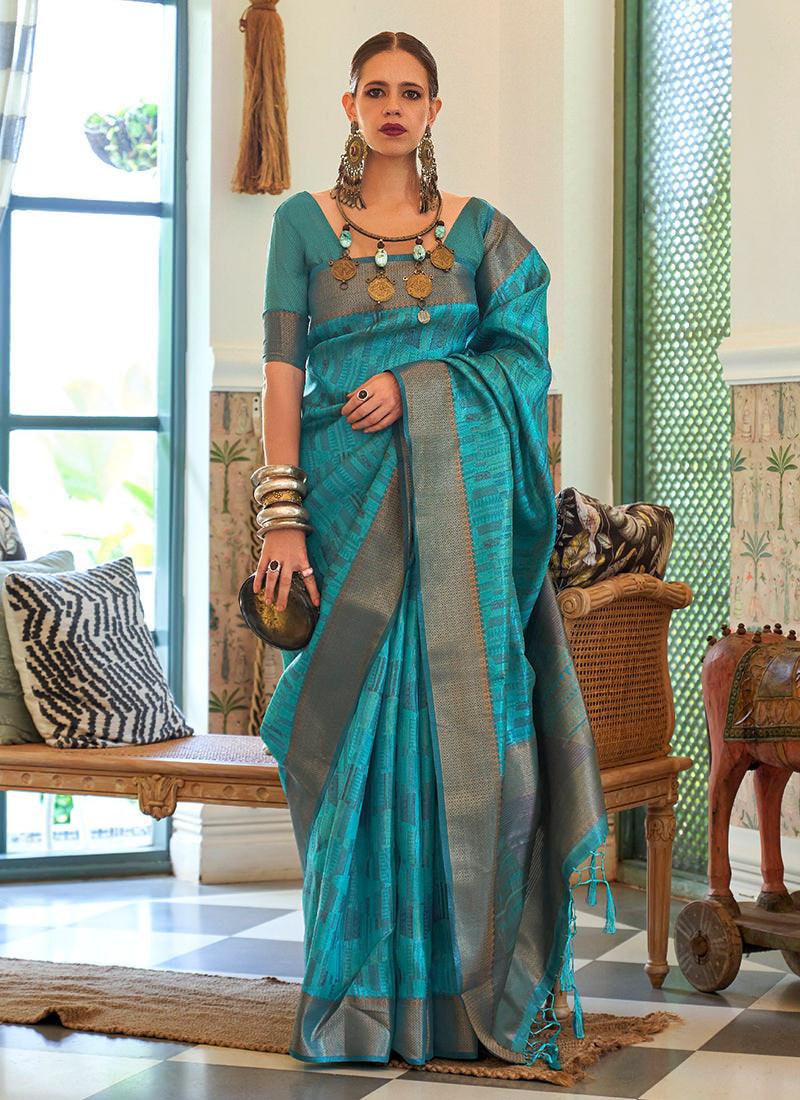 Rama Green Color Two Tone Organza Saree Sale Visa Payment