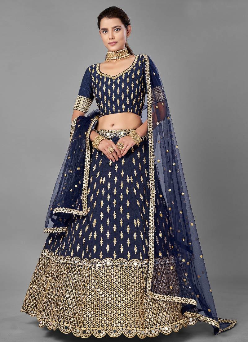 Eye-Catching Navy Blue Color Art Silk Base Lehenga Choli Shop Offer Cheap Pice