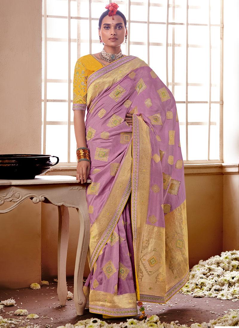 Embroidered Blouse Purple Color Dola Silk Saree Cheap Online Online