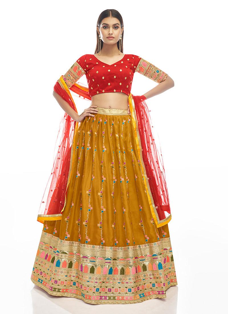 Red Blouse And Yellow Lehenga With Dupatta Cheap Get Authentic