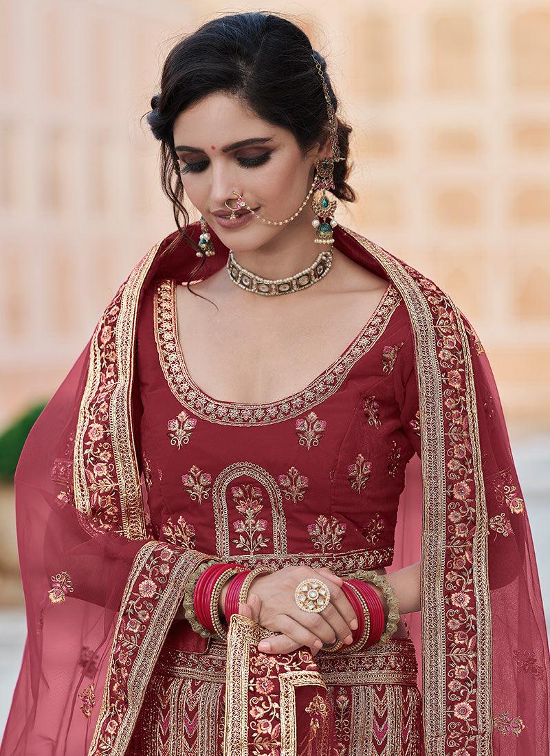 Mesmerizing Look Stone And Dori Work Maroon Color Lehenga Best Pices Cheap Pice