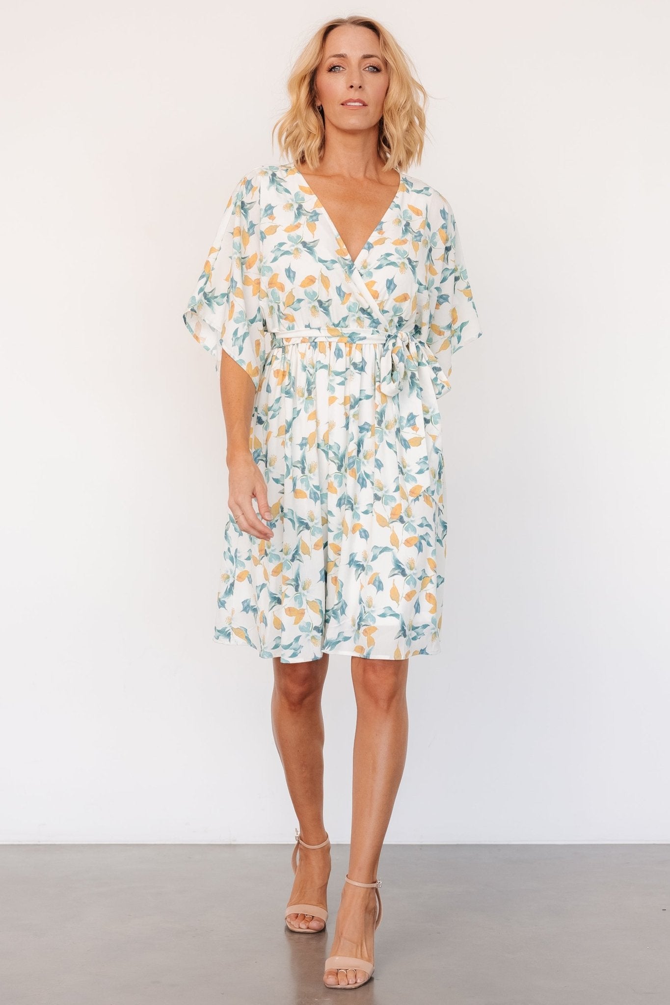 Raina Kimono Short Dress | Off White Multi Floral Pictures Cheap Pice