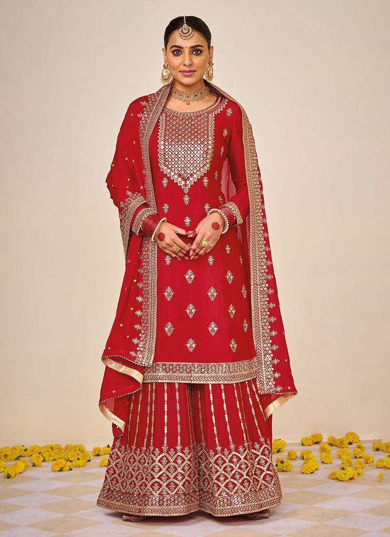 Red Color Silk Base Pakistani Dress Shipping Discount Sale