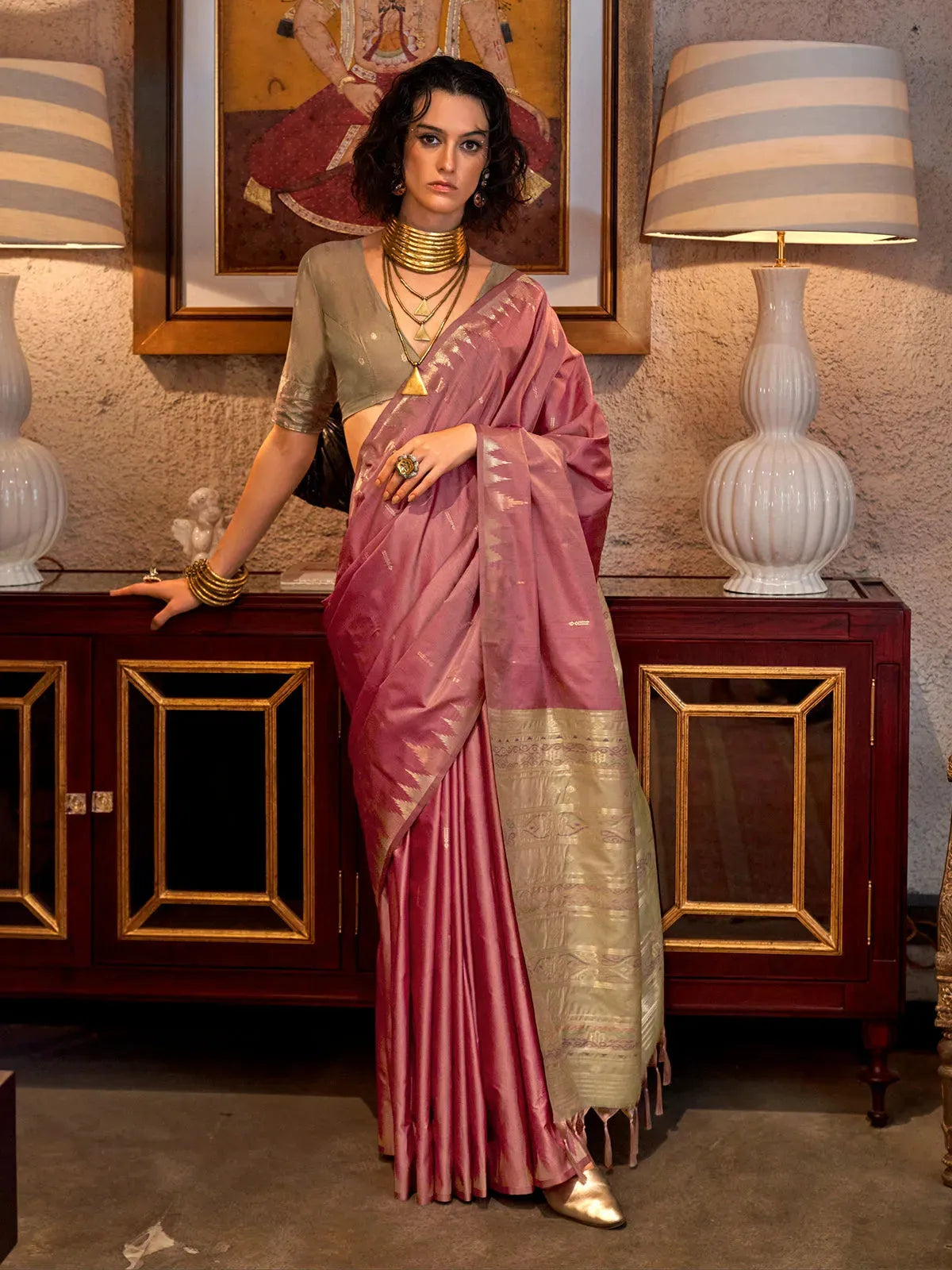 Peerless Pink Tussar Silk Handloomed Saree Buy Cheap Order