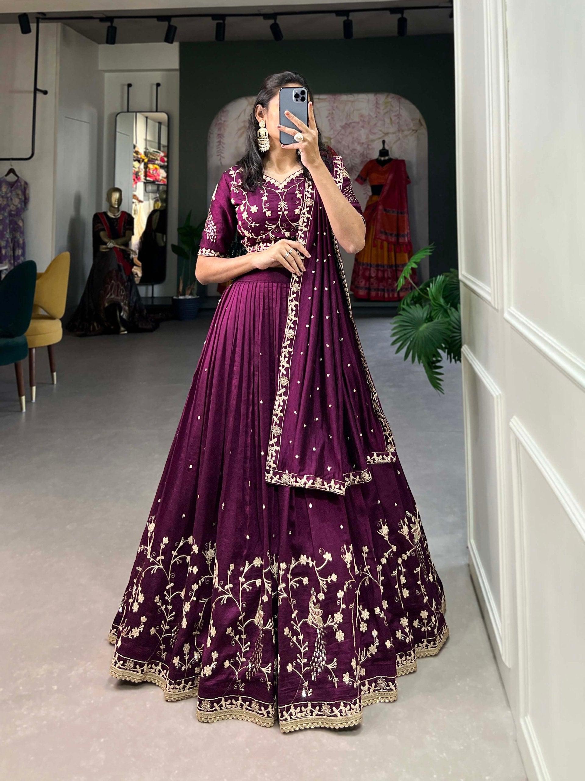 Royal Plum Embroidered Lehenga Choli Set Outlet Genuine