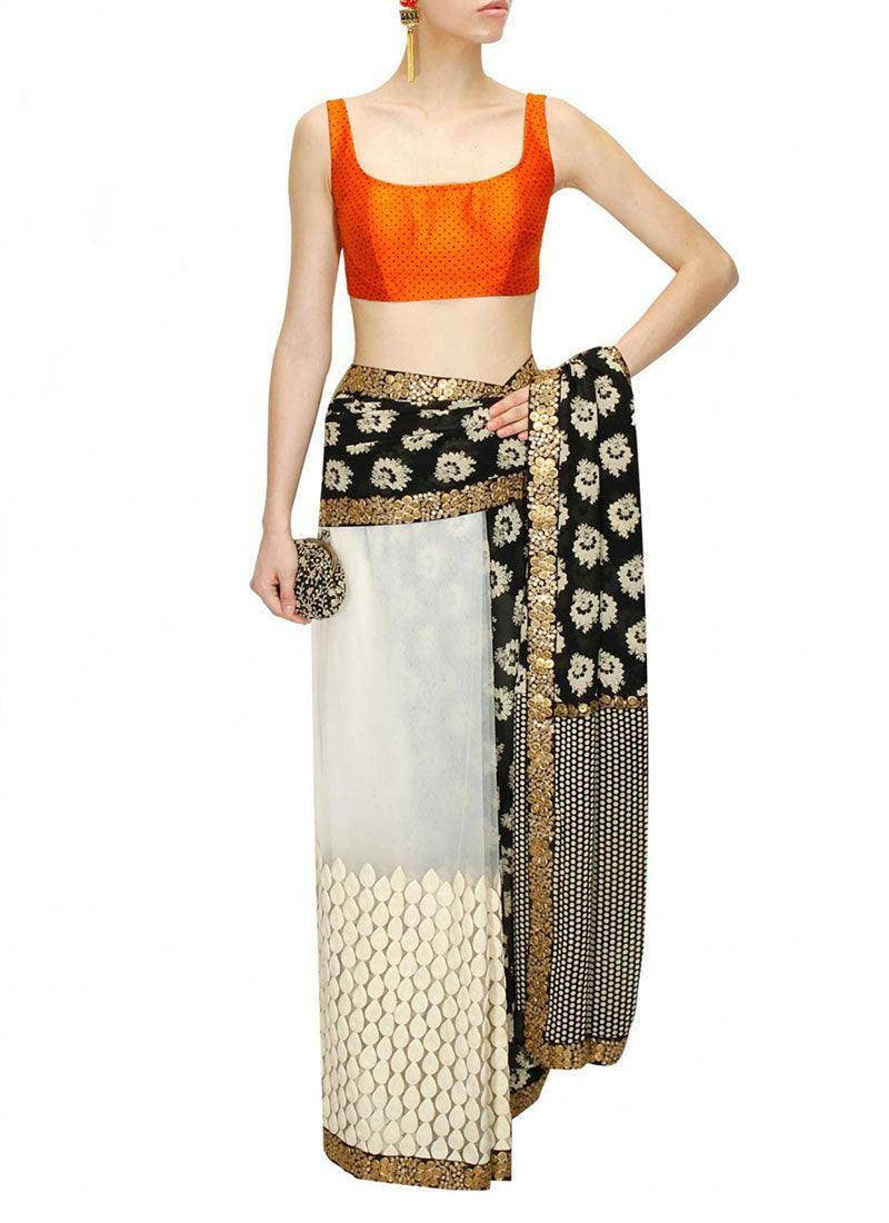 Black And White Color Georgette Base Printed Saree Clearance Reliable