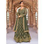 Forest Green Soft Net Base Heavy Swaroski Work With Full Sleeves Gown Discounts