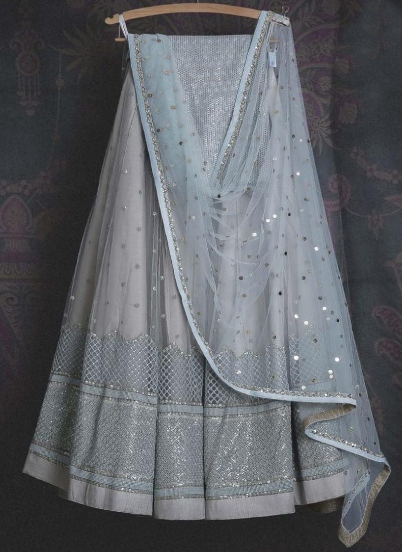 Adorable Light Grey Soft Net Base Sangeet Wear Lehenga Choli Sale Best Sale