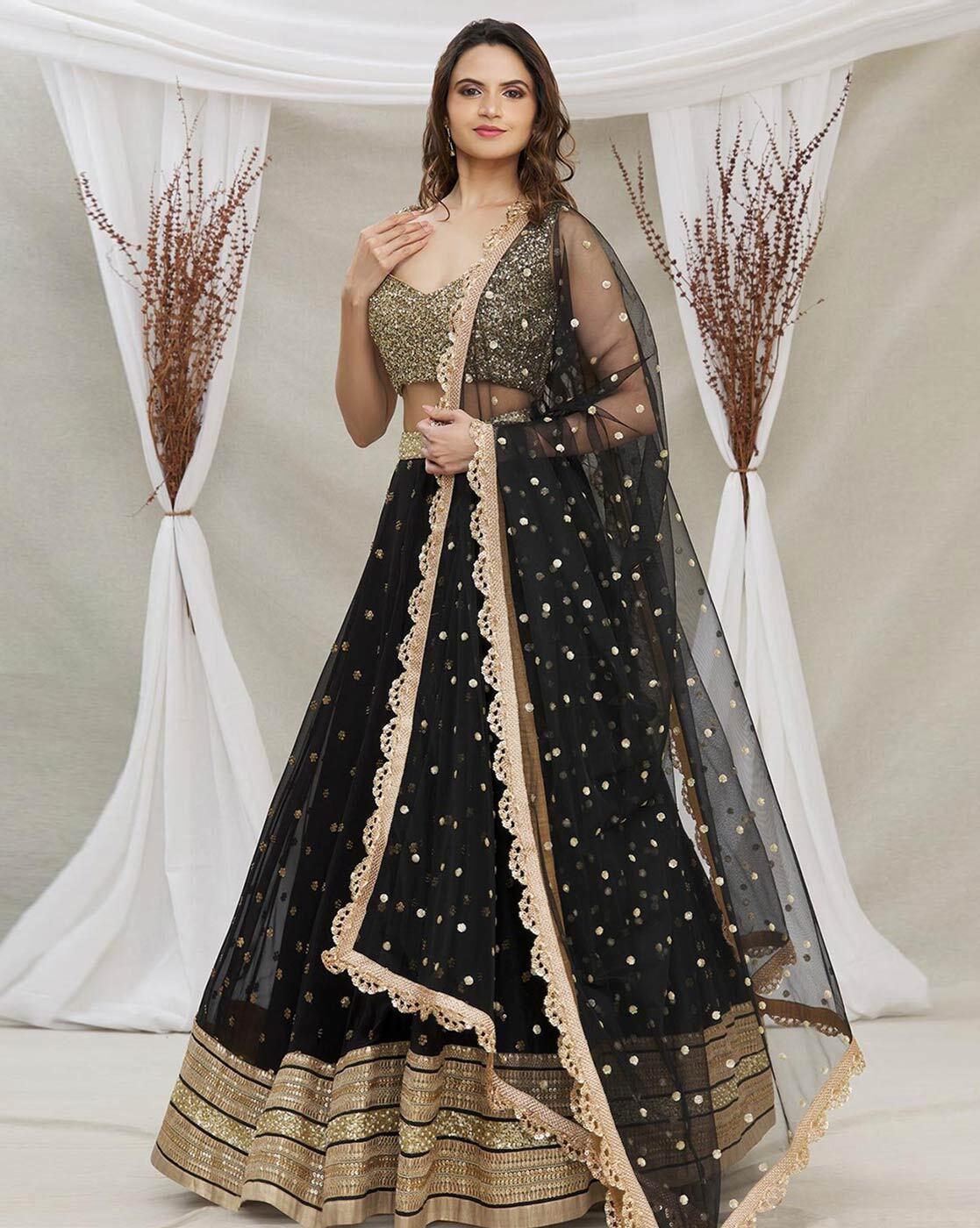 Black Net Sequined Flared Lehenga choli Clearance Deals