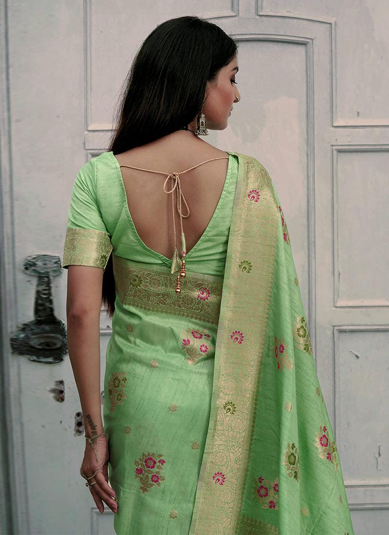 Classic Wear Half Sleeves Green Saree Sale Online Cheap