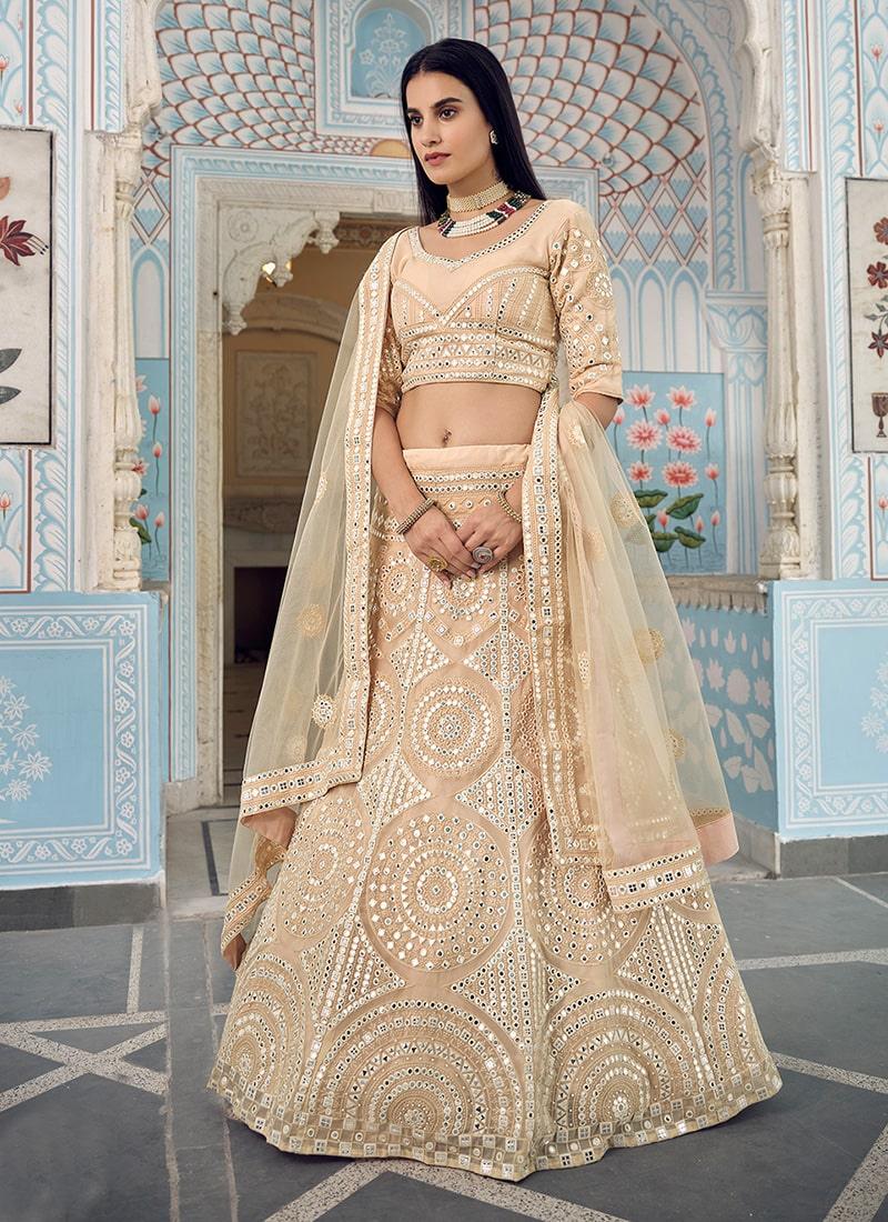 Off-White Color Organza Material Mirror Work Lehenga Choli Amazon For Sale