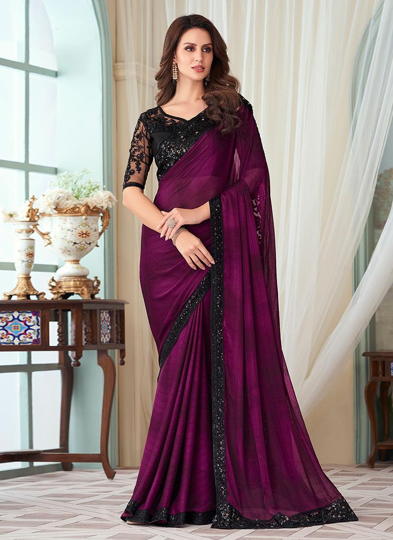 Rani Pink Embroidered Silk Saree Discount In China