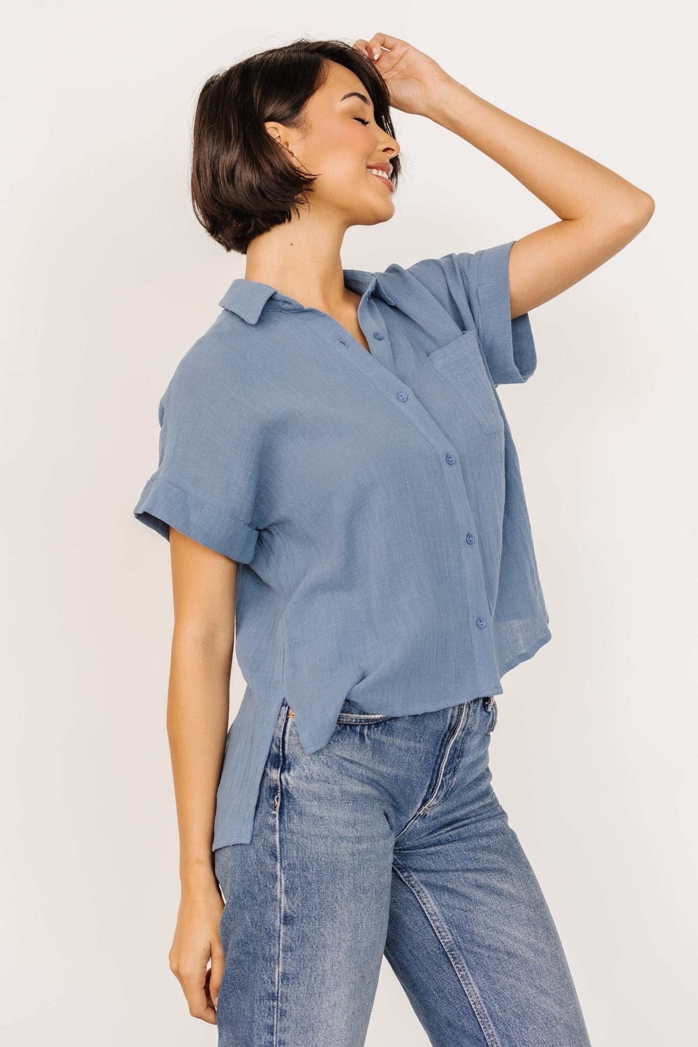 Hammond Short Sleeve Top | Slate Blue Cheap Factory Outlet