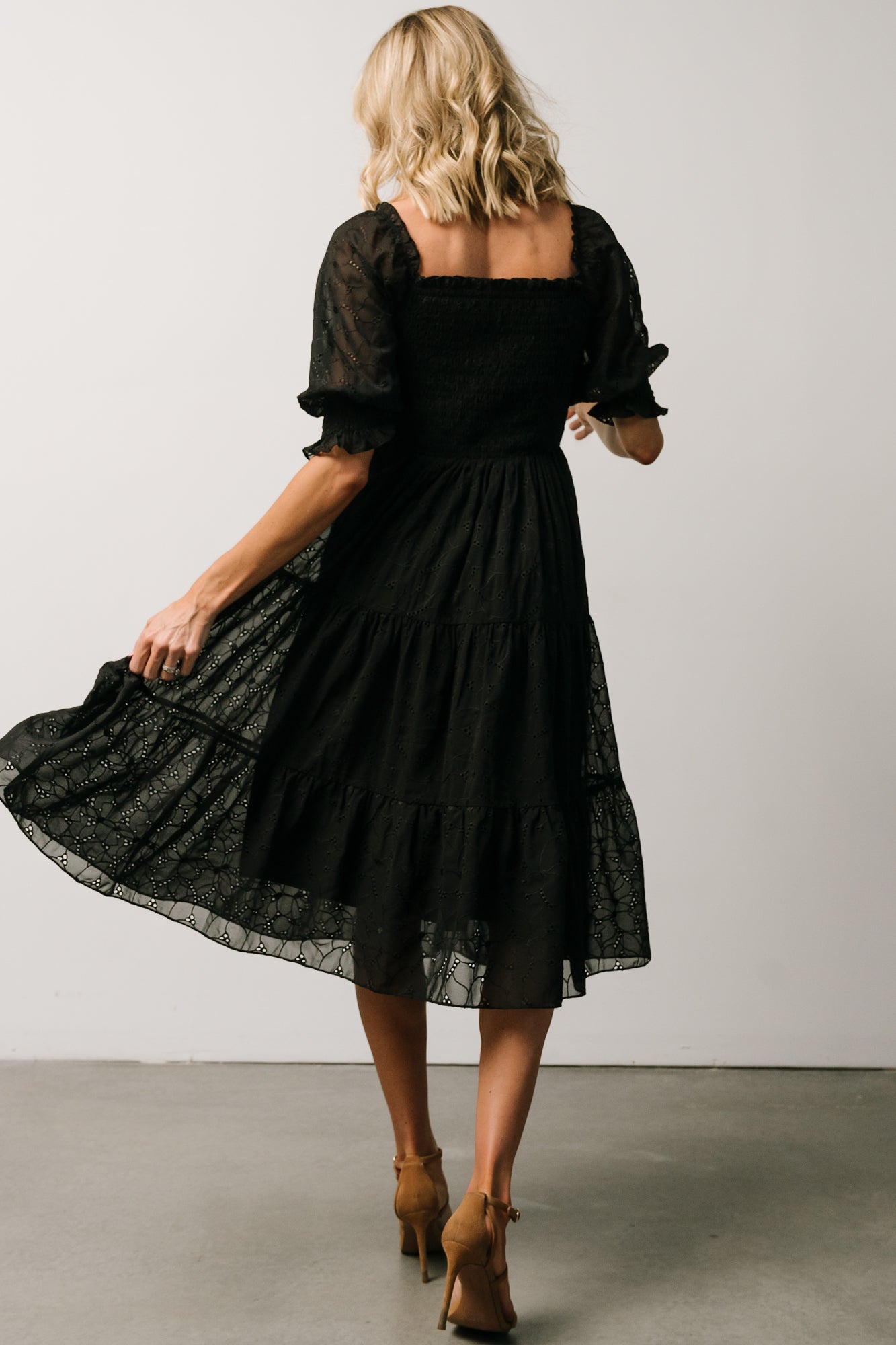 Hazel Eyelet Midi Dress | Black Discount Official Site