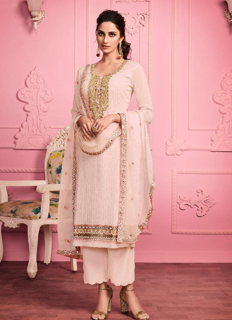 Cream Color With Zari Embroidery Work Salwar Suit Wholesale Pice