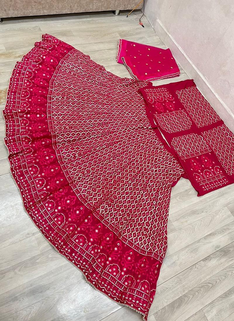 Rani Pink Color Georgette Material Sequins Work Lehenga Choli Fake Cheap Online