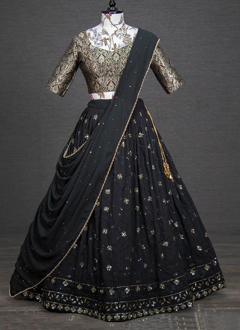 Sequins Work Gold And Black Lehenga Choli Cheap Sale Purchase