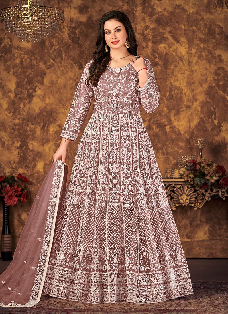 Brown Color Net Base Embroidered Gown Sale Authentic