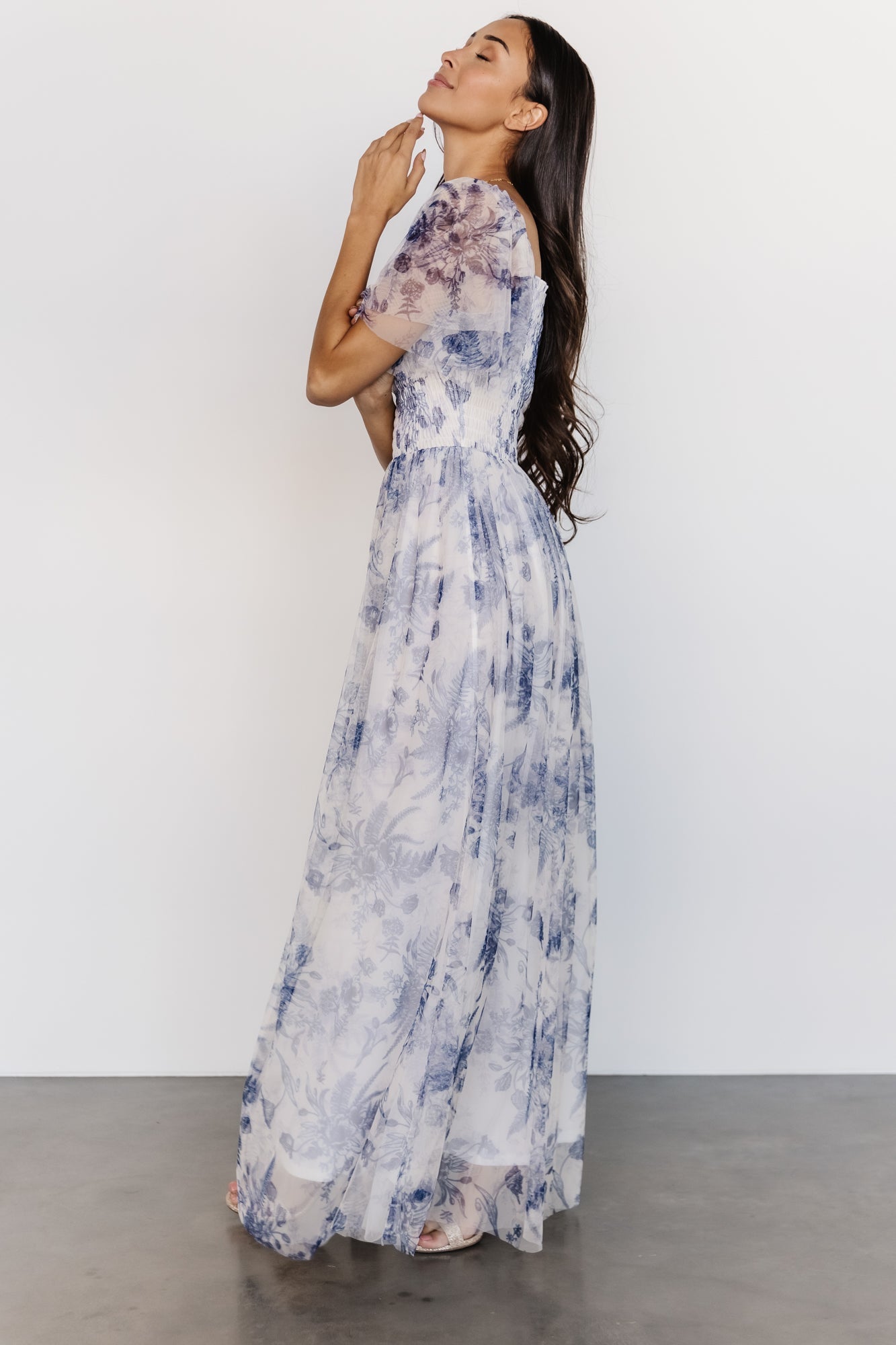 Cassandra Tulle Maxi Dress | Blue + White Floral Geniue Stockist Cheap Online