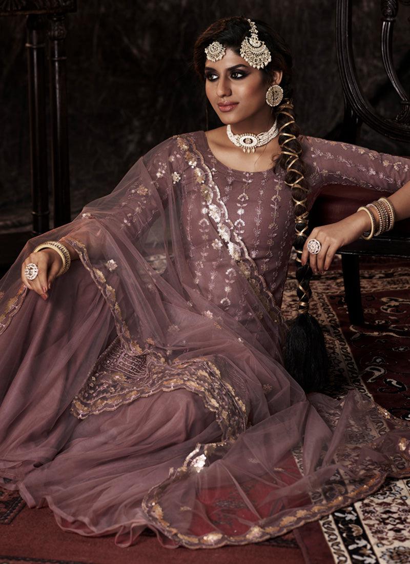 Mesmerizing Lilac Color Soft Net Base Sharara Suit With Sequins Work Sale New